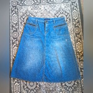 Vintage Y2K Baccini Jean Skirt Womens 16 Distressed Denim A Line Zip Pockets